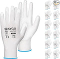 KAYGO Work Gloves for Men and Women, 12 Pairs Seamless Knit PU Coated Safety Gloves, with Smooth Grip on Palm and Fingers, Ideal for Light Warehouse, Manufacturing, Gardening, KG11P (M, White)