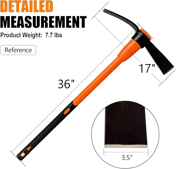 VNIMTI Pickaxe for Digging, Heavy Duty Pick Axe with Fiberglass Handle, 36 Inch Pick Mattock Tool for Soil, Rock and Roots
