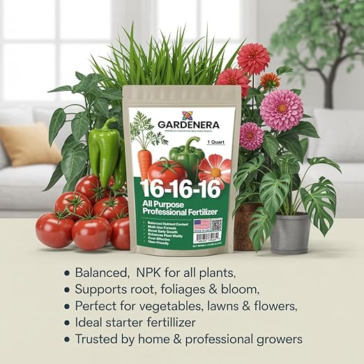 Professional 16-16-16 All Purpose Garden Fertilizer for Lawns, Flowers, Trees, Shrubs & Vegetables - 16 16 16 Slow Release Granular Fertilizer (16 OZ)