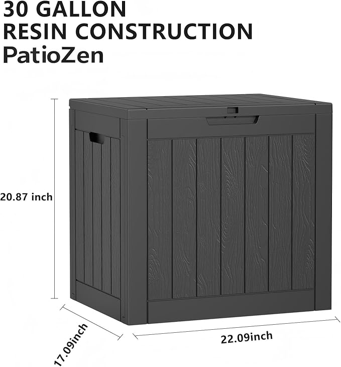 30 Gallon Resin Deck Box,Lockable Outdoor Storage Box for Patio Cushions Storage Furniture,Garden Tools,Pool Supplies, Weatherproof and UV Resistant (Black)