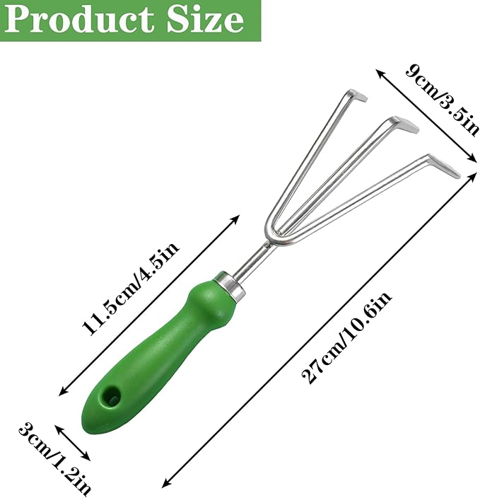 Garden Rake Soil Tiller, Stainless Steel Claw Gardening Tools with Ergonomic Handle, Bow Rake Garden Fork Hand Rake Cultivator, Great for Gardening, Cultivating, Loosening Soil, Spreading Mulch