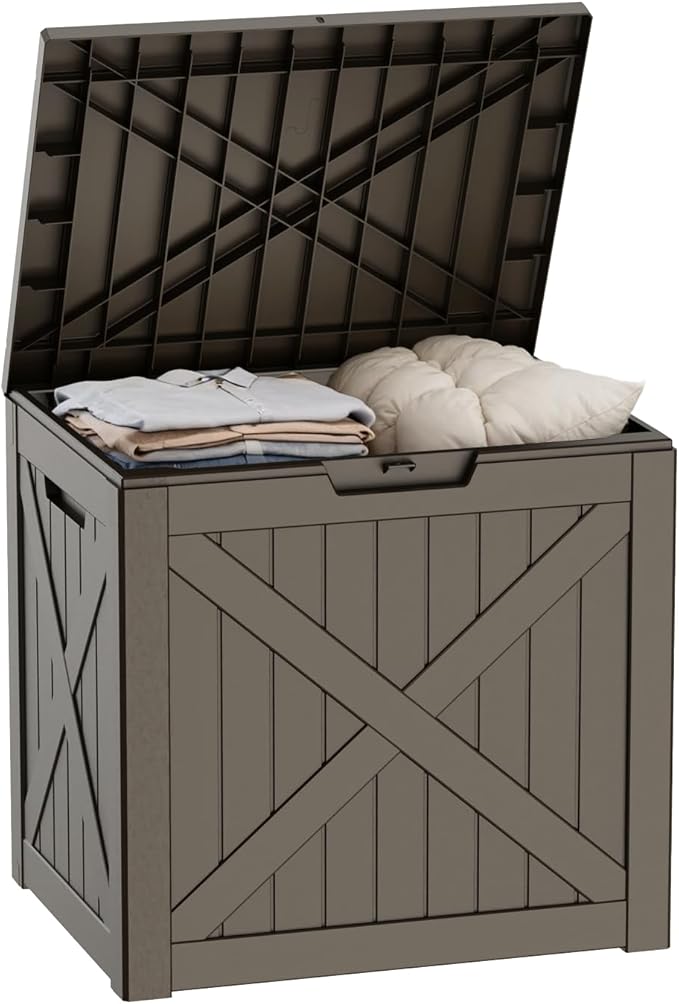 Outdoor Deck Box, 37 Gallon Resin Material, Outdoor Storage Box, Durable Waterproof UV-Resistant, Easy to Clean & Assemble, Portable Safe, Deck Storage Box for Indoor & Outdoor Use（Grey）