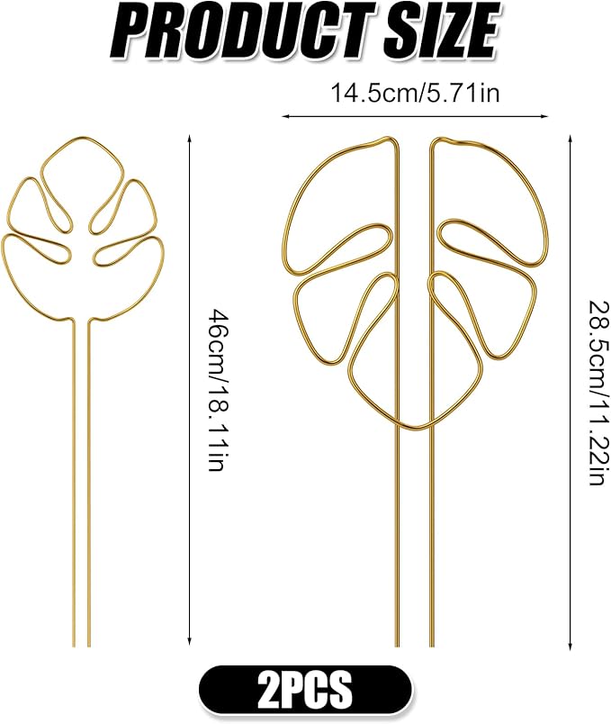 2pcs Monstera Shaped Supports for Growing Plants, Gold Climbing Houseplant Stem Supports Ring Reusable Leaf Plant Growth Accessories for Indoor & Outdoor Plants