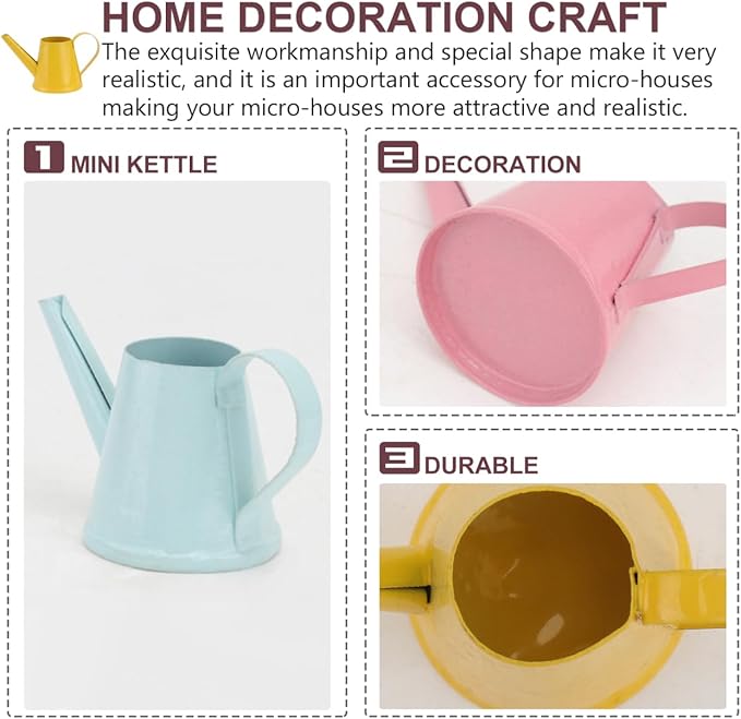Healifty Mini Kettle Ornaments Set of 18 Small Metal Simulation Watering Cans for Mini House Decor Garden Desk Accessories Party Favors