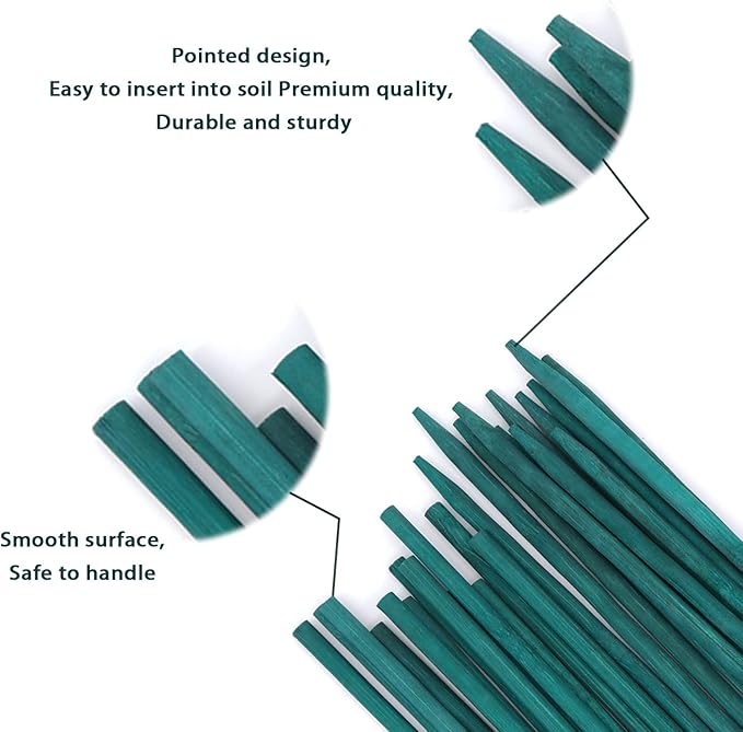 Green Bamboo Plant Stakes, Plant Sticks Support for Indoor and Outdoor Plants, Garden Wood Sturdy Bamboo Sticks, Floral Plant Support Stakes for Garden Plants 25 Pack（15 Inches）
