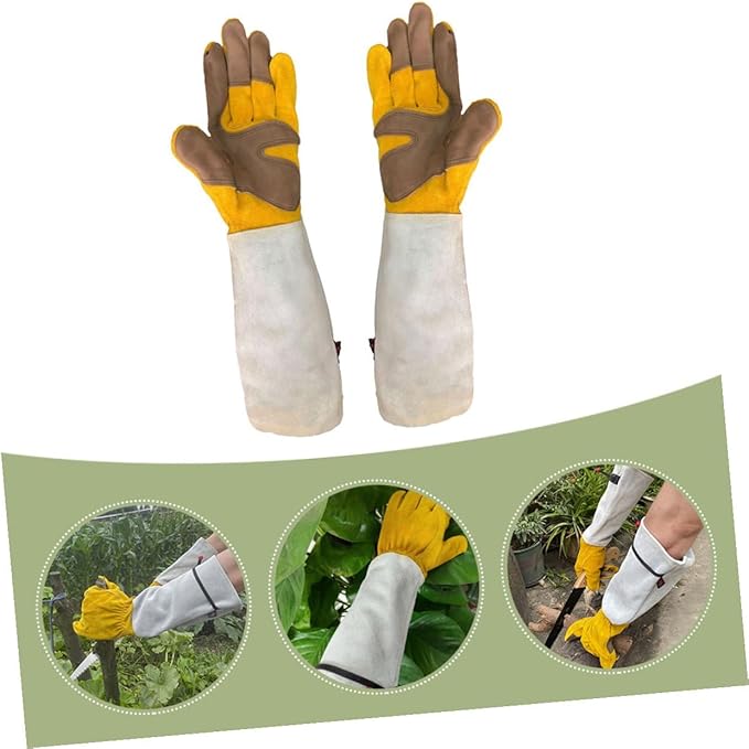 Cowhide Puncture-proof Gardening Gloves for Thorn Protection, Extended Length 11.5cm, Heavy-duty Protective Work Gloves for Outdoor Garden and Pruning Tasks