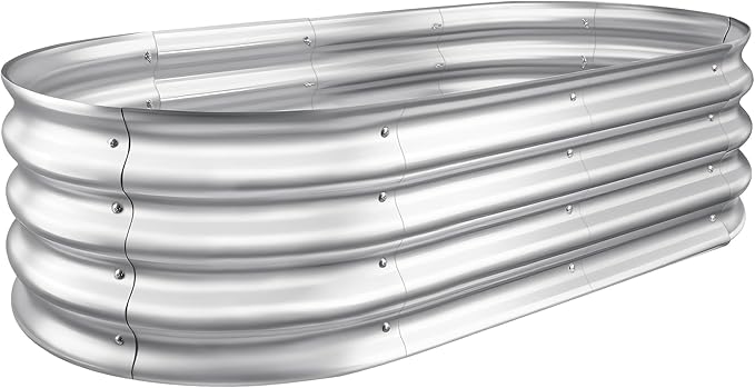 Sponvatt Raised Garden Bed - Outdoor Galvanized Raised Garden Bed Planter Boxes, Large Oval Metal for Gardening Planter Box Kit,Suitable for Vegetables,Herbs, and Flowers (4x2x1 Ft,Silver)