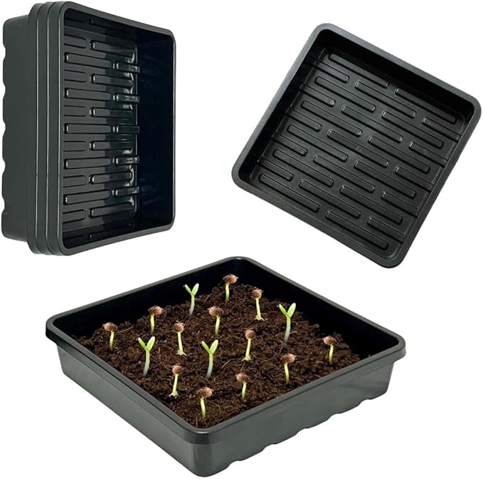 BeGrit 1010 Growing Trays Extra Strength Seed Tray 10" x 10" Without Drain Holes for Seedling Starter Microgreens Wheatgrass Fodder Hydroponic 5-Pack Black