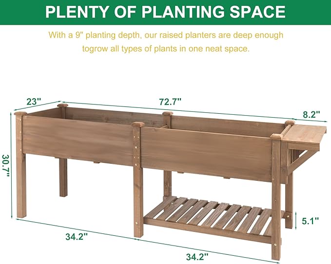 Raised Garden Bed with Legs Outdoor, Elevated Garden Box with W-Connection Tabs，Large Storage Shelf for Vegetable, Flower, Herb, Easy to Assemble，81x23x32 in