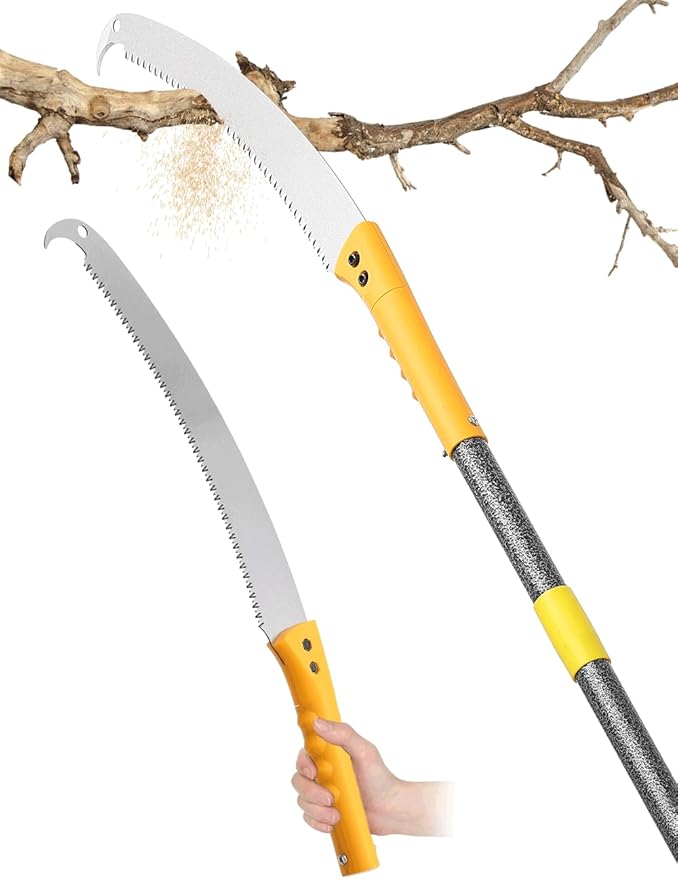 11.4FT Pole Saws for Tree Trimming: 2-in-1 Pole Saw With with Adjustable Length & Steel Blade Lightweight Manual Pruning Tool for Forestry Yard Garden Patio