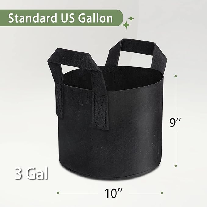 GreatBuddy 3 Gallon Grow Bags 12-Pack, Thick Fabric Pots for Plants, Sturdy Handles & Reinforced Stitching, Labels Included, Black