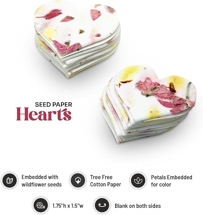 50pcs Small Pink & Yellow Heart Seed Paper – Plantable & Writable Wildflower Seed Paper, Gift for Mom This Mother’s Day, Use for Shower Favors, Weddings, Heart Party Favors or Life Events