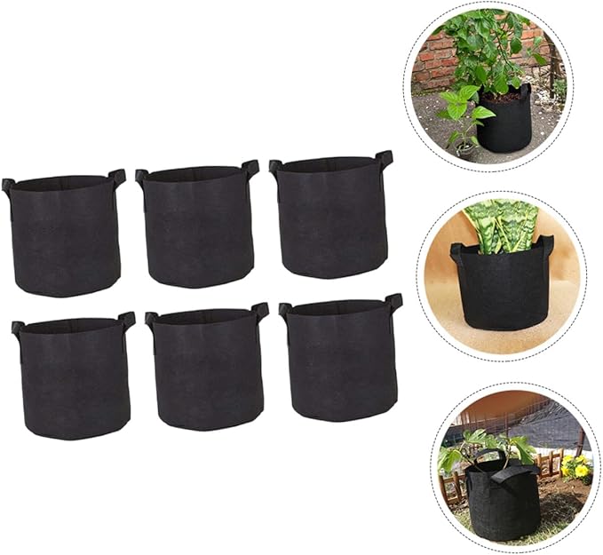 Lurrose 6pcs Nonwoven Plant Growing Bags with Handles for Vegetables and Flowers Aeration Nursery Planters with Drainage Lightweight Root Aeration Bags for Indoor Outdoor Gardening