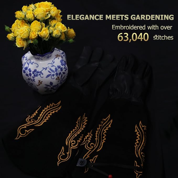Long Leather Thorn Proof Gardening Gloves for Women/Men, Great for Rose Pruning, Cactus Handling, Weeding, Heavy Duty Gauntlet, Garden Gifts for Gardener (Western Style, Small)
