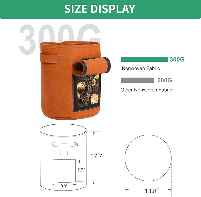 SILKIR W Grow Bags, 10 Gallon, Ginger