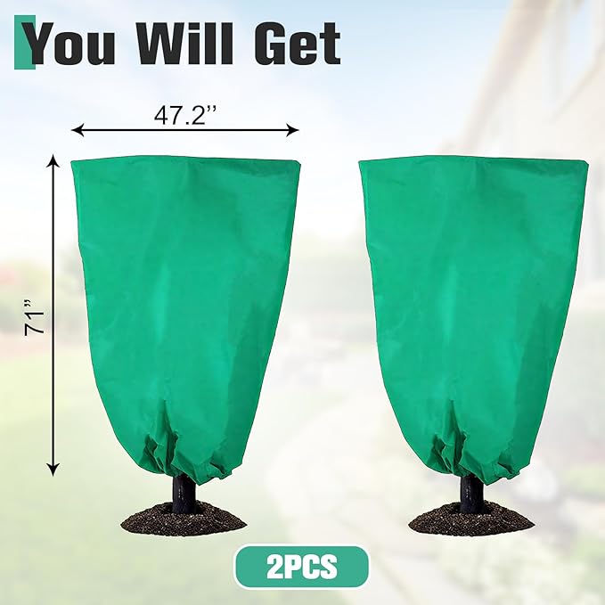 Winter Plant Covers Freeze Protection- 2 Pack 47" x 71" Winter Frost Covers with Zipper & Drawstring,Thickened Frost Cloth Blankets for Outdoor Plants,Tree,Potted,Shrub,Anti-Freeze & Animal Protection