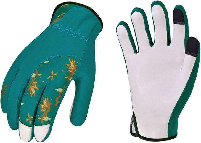 Vgo... Gardening Gloves for Women,Puncture-proof,Thornproof,Safety Work Gloves for Weeding,Digging,Touchscreen,Goat Leather(M,Green,GA7454)