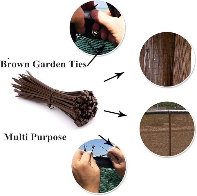 150 Pack Dark Brown Zip Ties 8 Inch, Heavy Duty 50 LBS Fence Cable Ties Color Matches Well with Bark Tree Branches, Gardening Plant Support Ties Outdoor Use