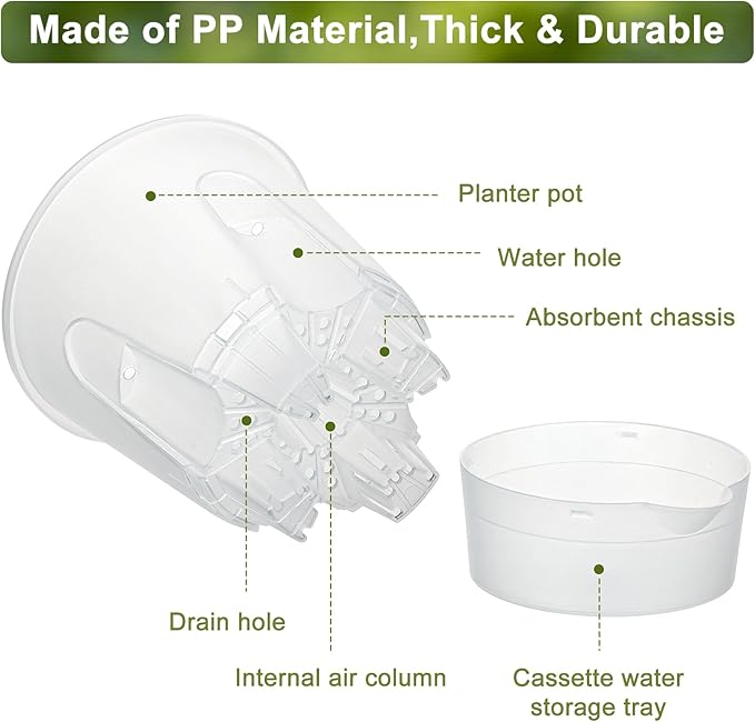 Plant Pots 6 inch Set of 5, Self Watering Pots for Indoor Outdoor, Upgraded Water Inlet Self Watering Planters Flower Pots with Drainage Hole and Clear Saucer Reservoir (Clear)