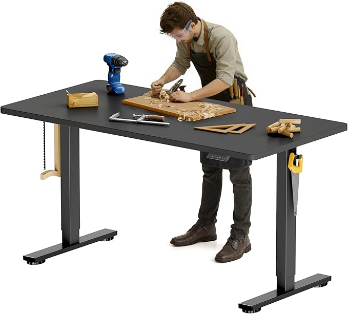 FLEXISPOT Electric Adjustable Workbench, 55x28 Inches Ergonomic Worktable for Garage, Workshop, Office and Home, Spacious Desktop for Woodworking Sewing and Crafts, Black, 2 Packages