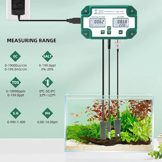 Soil PH Tester, Smart Aquarium PH Meter YY-W9909 Digital EC TDS Salt S.G Temp Water Quality Tester Tuya Monitor Control, Garden, Plant Cultivation