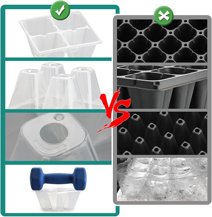 80 Pack Reusable 4-Cell Clear Seed Starter Trays - Extra Large Drainage Holes, Easy Transplant, Clear Transparent Tray for Root Observation, Seed Starting, Fits Standard 1020 Flats