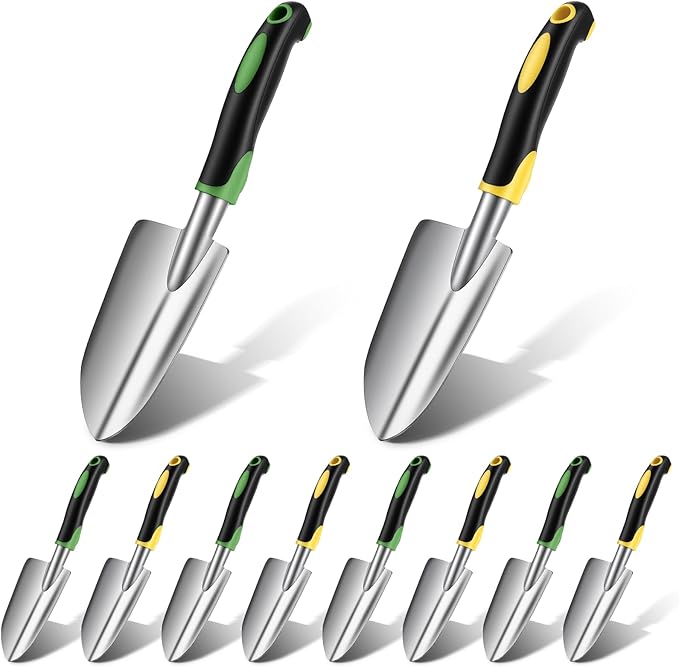 PercyEffie10 Pcs Garden Trowel Bulk, Heavy Duty Shovels Garden Tool, Small Shovel for Digging Metal Hand Trowel Spade with Soft TPR Handle for Flower Soil Planting Digging Transplanting
