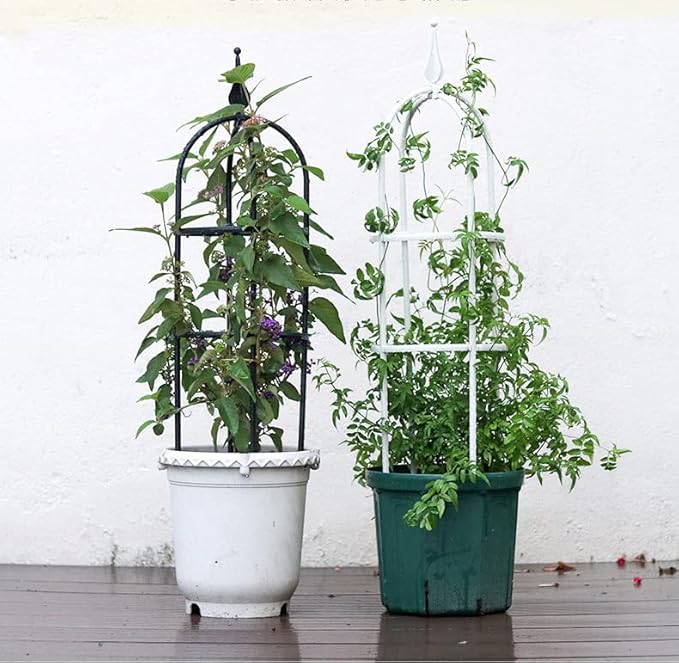 Garden Trellis for Climbing Plants, Plant Support Cage, Tower Obelisk, Black, Round