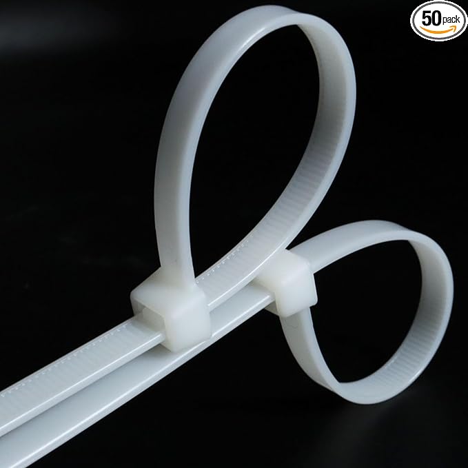 18 Inch White Heavy Duty Cable Ties (50 Pack) - UV Resistant Zip Ties for Indoor & Outdoor Use, 250lb Tensile Strength, Durable and Weatherproof