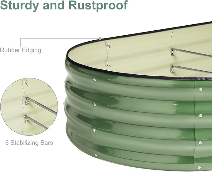 2-Pack Galvanized Steel Raised Garden Beds 8x2ft Oval - 17" Tall 9-in-1 Modular Planter Boxes for Vegetables/Flowers, Rust-Proof Metal Outdoor Planters with Rubber Edging (Green, Set of 2)