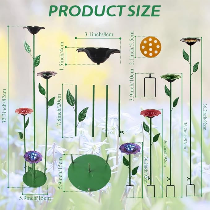 dreamysoul 4 Pack Bee Watering Station, Bee Waterer for Honey Bee & Butterfly, Metal Bee Bath with Flower Design for Garden Yard