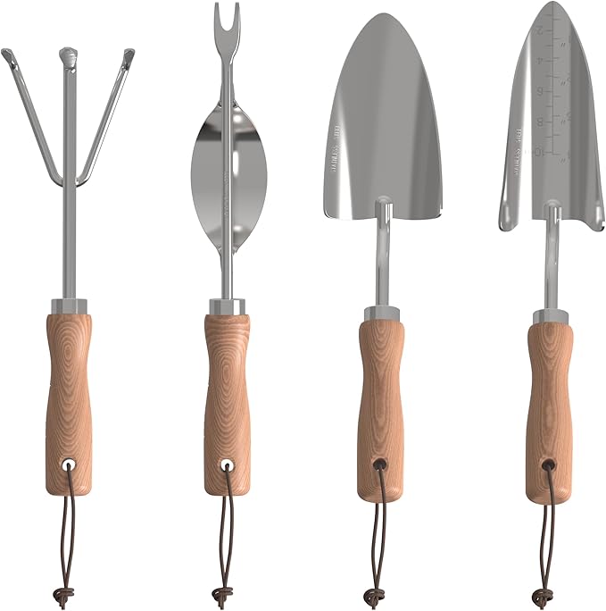 Mayne Essential Garden Hand Tools Set, Gardening Tools Kit with Shovel, Weeding Tool, Cultivator, Transplanter and Trowel, Perfect Gardening Gifts for Women and Beginners