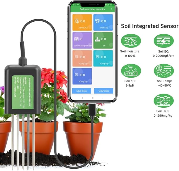 Temperature Moisture PH NPK Soil Tester Portable USB-Type-C 8-In-1 Soil Sensoroil Sensor Temperature/humidity/EC/PH Soil Test Kit For Gardening