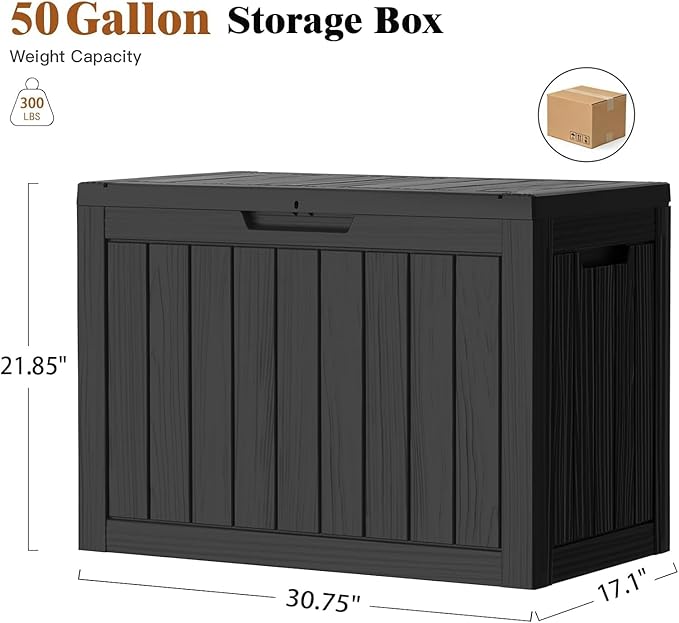 Outdoor Storage Box, 50 Gallon Waterproof Deck Storage Box, Lockable Patio Storage Bins for Package Delivery, Porch, Garden Tool, Cushions, Anti-Theft Weatherproof & UV-Resistant Parcel Drop Box
