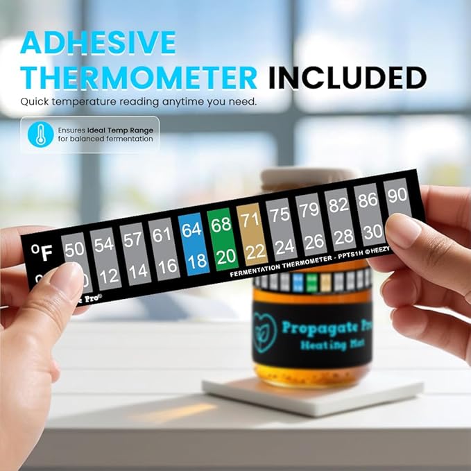 Wrap Around Kombucha Heater Belt | Propagate Pro Brewing and Fermentation Heat Mat Warmer | Keeps Your SCOBY Happy and Productive with Stickon Thermometer