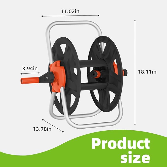 Water Hose Reel Cart, Holds 60-80 Ft of 5/8 Inch Hose, Orange Wall Mounted Garden Hose Cart, Portable Hose Reel for Convenient Storage and Watering