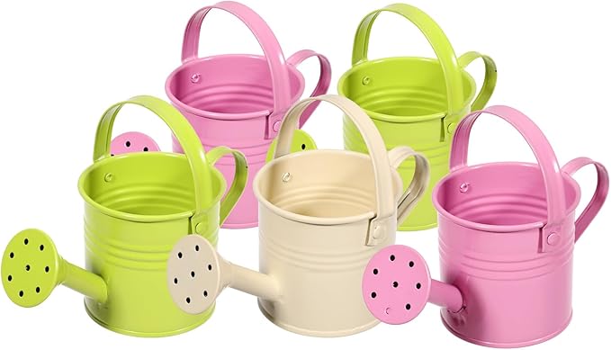 TOYANDONA 5pcs Mini Watering Cans - Small Watering Cans Garden Metal Iron Water Pot for Plants Flowers Bonsai Indoor Outdoor Garden (Random Color)