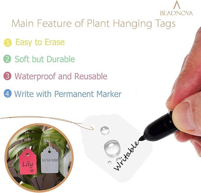 BEADNOVA Plant Hanging Tags 100pcs Tags with String Reusable Plant Labels Markers Plastic Garden Signs Garden Markers for Outdoor (2 Inch, Light Green)