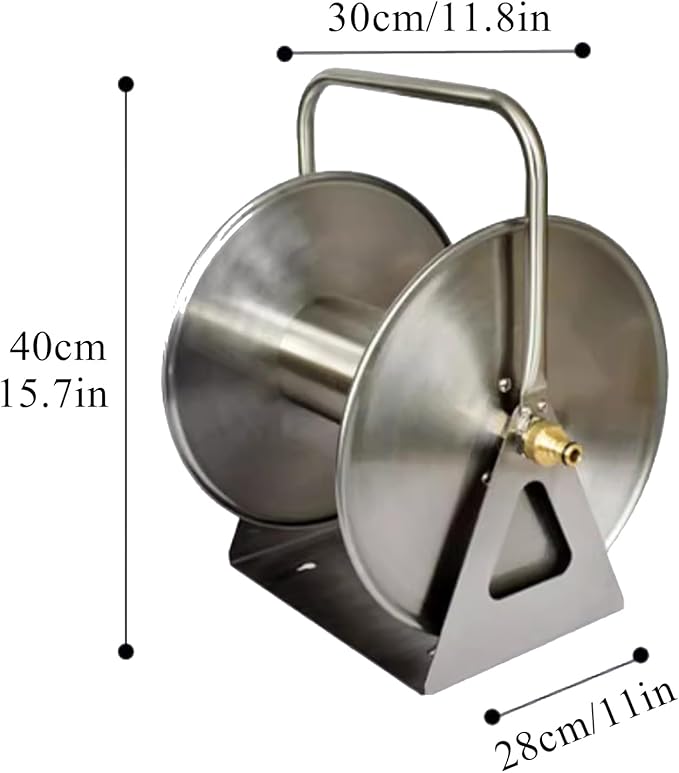 Stainless Steel Garden Hose Reel - Wall/Floor Mounted Metal Water Hose Holder, Heavy Duty Portable Outdoor Water Hose Reel for Lawn & Car Washing Storage