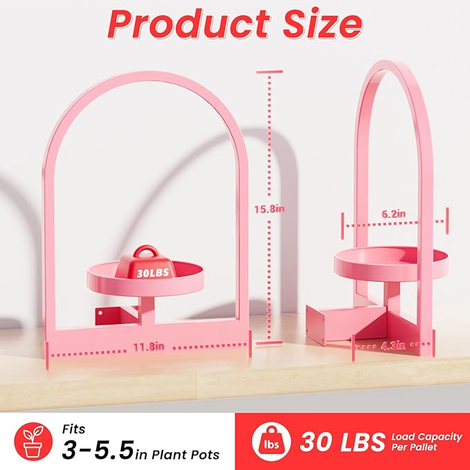 Wall Plant Shelf, Hanging Frame Decor Planter for Indoor Plants, Wall Plant Holder for Living Room/Entryway/Garden Flower Pot Holder Free Garden Shears (Arc-Pink, 2Pcs)