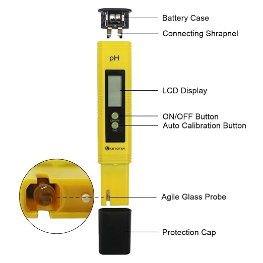 KETOTEK Digital PH Meter for Water, PH Pen Meter with ATC, PH Tester with 0.00-16.00ph Measure Range for Drinking Water, Hydroponic, Aquarium, Swimming Pool, Accuracy ±0.01pH