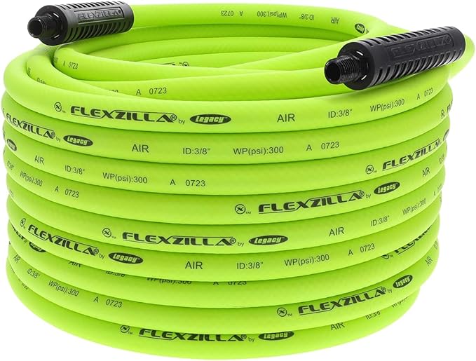 Flexzilla Air Hose, 3/8 in. x 100 ft., 1/4 in. MNPT Fittings, Heavy Duty, Lightweight, Hybrid, ZillaGreen - HFZ38100YW2