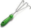 Garden Rake Tiller Tool - Stainless Steel Weeder with Ergonomic Handle , Rust Resistant , 3 Prong Hand Claw for Loosening and Aerating Soil , Ideal for Garden Weeding Smoothing Soil