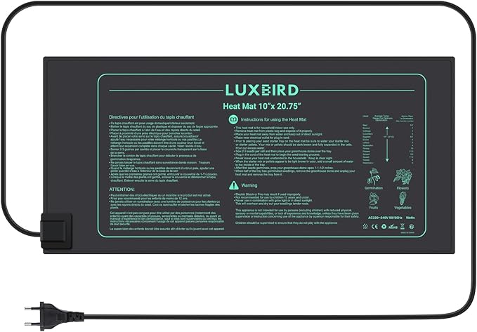 LUXBIRD Durable Waterproof Seedling Heating Mat 10”x 20.75” Warm Hydroponic Heating Pad for Indoor Plants Germination, IP67, MET Standard, LB-HM21W