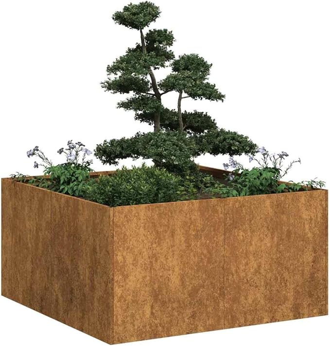 vidaXL Planter Rusty 31,5" x31,5 x15,7 Weathering Steel, Plant Pot, Plant Stand, Raise Bed, Planter Stand, Plant Tray, Garden Planter, Outdoor Planter