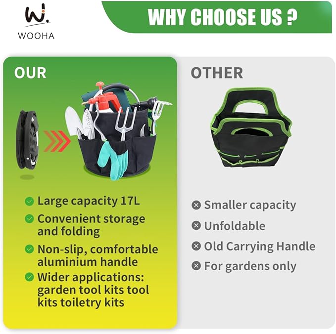 Wooha Tool Organizers Bag 17L Collapsible Tool Bag Laundry Organizer Outdoor Camping Garden Harvest Basket Home Bathroom Storage Bath Wash Bag（Black）