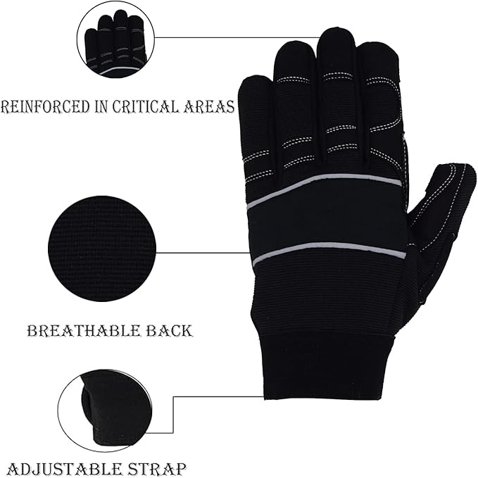 Men’s Heavy Duty Work Gloves Utility Mechanic Working Touchscreen Anti-Slip Palm & Knuckle Protection Safety Gloves