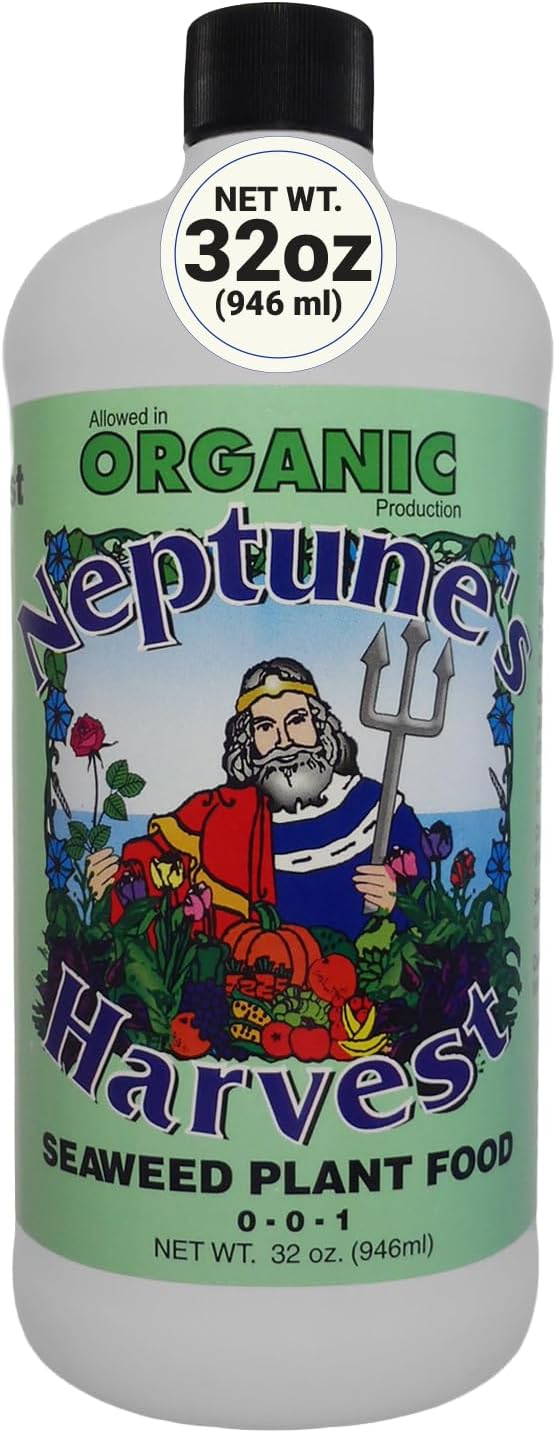 Neptune’s Harvest Seaweed Plant Food (0-0-1) - 32oz Bottle - Multi-Purpose Seaweed Organic Liquid Fertilizer - Indoor & Outdoor Plant Fertilizer for Lawns, Gardens, Vegetables, & Flowers