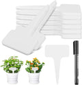 Greaner 4 Inch T-Type Plant Labels, 6x10cm White Nursery Garden Labels, Plastic Plant Tags for Outdoor Garden Waterproof, Reusable Plant Signs for Outdoor Indoor Nursery Potted with A Marker Pen