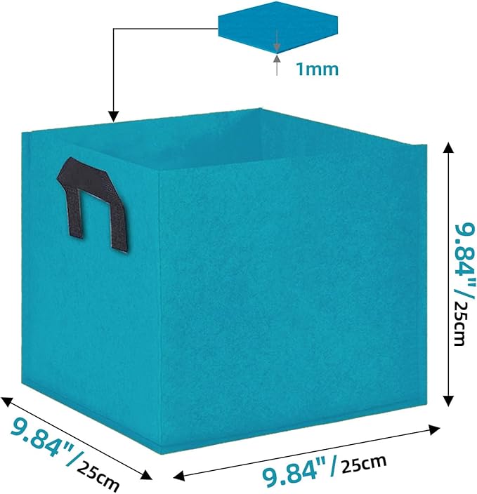 Square Grow Bags, Garden Fabric Planter Container with Handles Bed Flower Vegetables Pots 1MM Thickness Economic Colorful (Blue,9.84x9.84x9.84 Square)